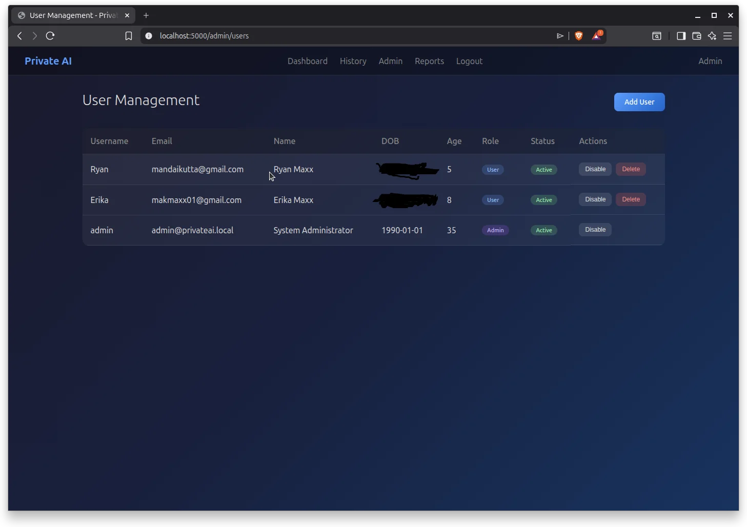User Management Interface